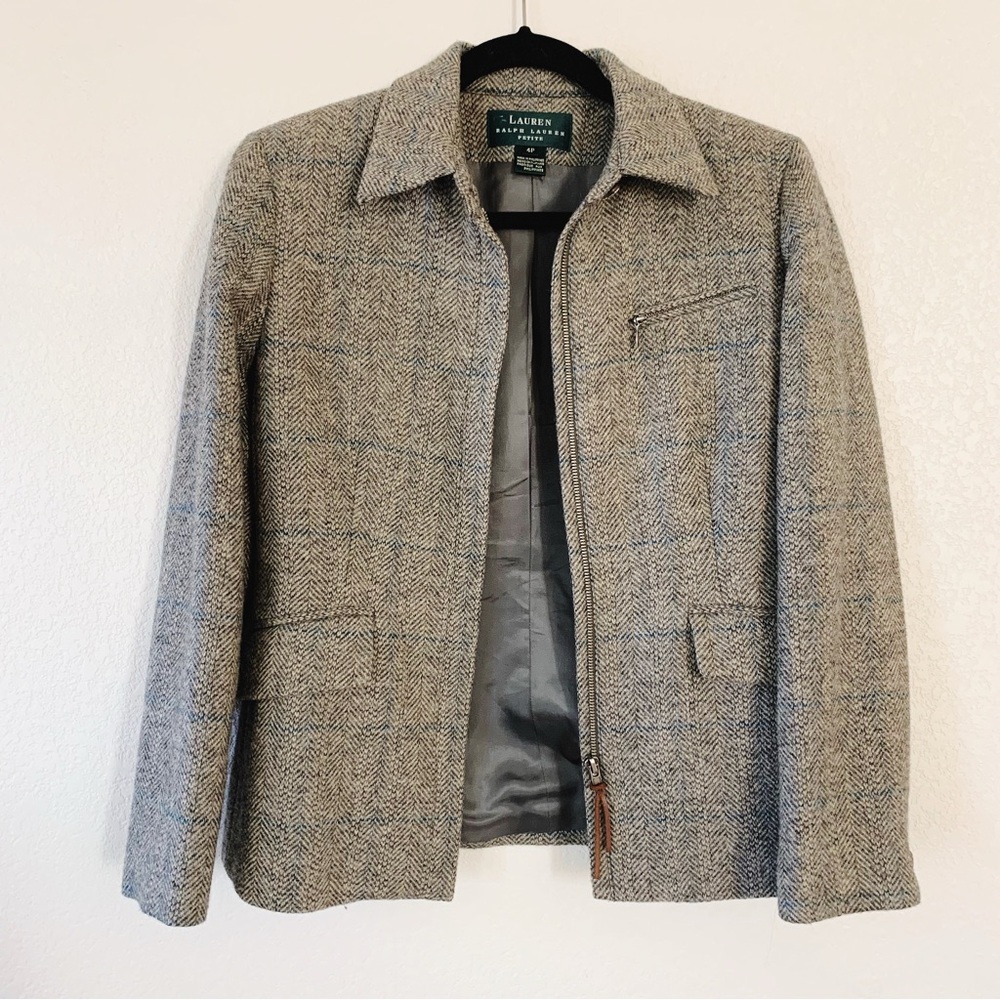 Lauren Ralph Lauren Gray Herringbone Zip Up Jacket